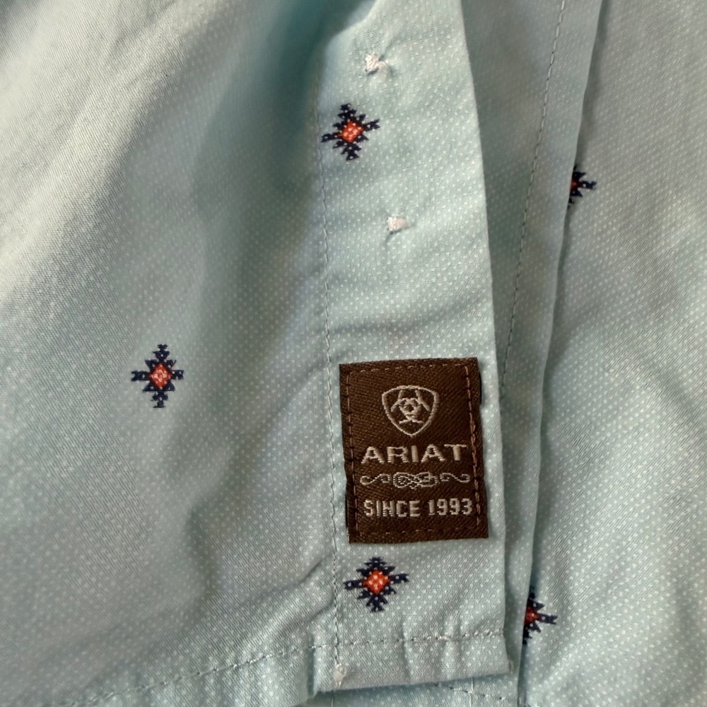 Ariat Royce Mens M Blue Geometric Diamond Western Short Sleeve Button Down Shirt - Picture 15 of 15